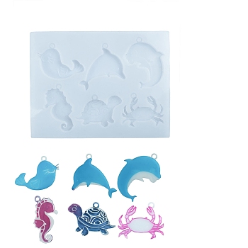 DIY Silicone Pendant Molds, Resin Casting Molds, For UV Resin, Epoxy Resin Decoration Making, Sea Animals, 151x199x7mm, Hole: 4.8mm, Inner Diameter: 48~73x39~67mm