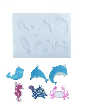 DIY Silhouette Silicone Pendant Molds, Resin Casting Molds, For UV Resin, Epoxy Resin Decoration Making, Sea Animals, 151x199x7mm, Hole: 4.8mm, Inner Diameter: 48~73x39~67mm