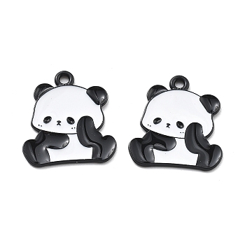 Panda Theme Alloy Enamel Pendants, Black, Panda, 22.5x20.5x1mm, Hole: 1.8mm