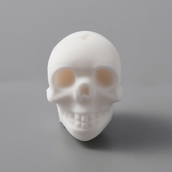 Eco-Friendly Silicone Beads, Chewing Beads For Teethers, DIY Nursing Necklaces Making, Skull, White, 21x16x20mm, Hole: 2.5mm