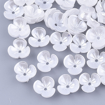 Resin Imitation Pearl Bead Caps, 3-Petal, Flower, White, 10x10.5x4mm, Hole: 1.4mm