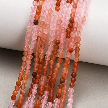 Gradient Color Natural Rose Quartz & Red Hematoid Quartz Beads Strands, Faceted, Round, 3mm, Hole: 0.5mm, about 123~124pcs/strand, 15.39''~15.67''(39.1~39.8cm)