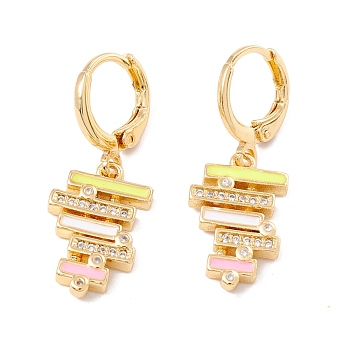 Enamel Bar Shape Dangle Leverback Earrings with Clear Cubic Zirconia, Real 18K Gold Plated Brass Drop Earrings, Lead Free & Cadmium Free, Colorful, 32mm, Pin: 0.8x1mm