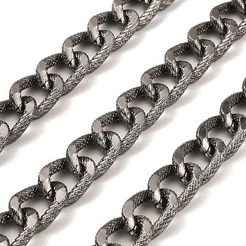 Aluminium Curb Chains, Texture, Unwelded, with Spool, Gunmetal, 17x12x3mm, about 32.81 Feet(10m)/Roll