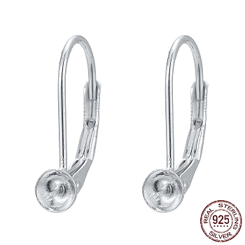 925 Sterling Silver Leverback Earring Findings, Silver, 16x13x4mm, Pin: 0.8mm, Tray: 4mm