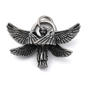 304 Stainless Steel Pendants, with Jump Ring, Angel Charm, Antique Silver, 30.5x45.5x12mm, Hole: 7mm