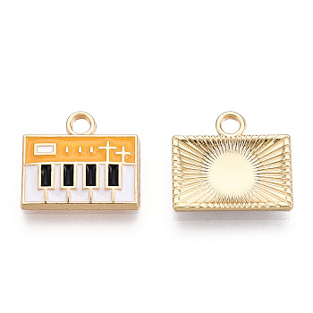 Eco-Friendly Zinc Alloy Charms, with Enamel, Cadmium Free & Nickel Free & Lead Free, Piano, Light Gold, Goldenrod, 13x14x2mm, Hole: 2mm