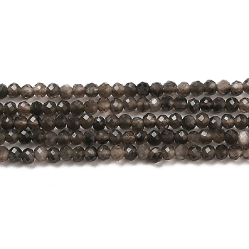 Natural Silver Sheen Obsidian Beads Strands, Round, Faceted, 2mm, Hole: 0.5mm, about 222~224pcs/strand, 15.16~15.35''(38.5~39cm)