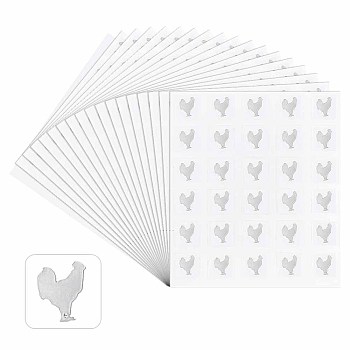 PVC & Paper Sticker Labels, Adhesive Stickers, for Scrapbooking Making, Rooster Pattern, 100x80x0.2mm, Sticker: 12x12mm, 30pcs/sheet