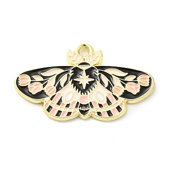 Alloy Enamel Pendants, Golden, Butterfly with Flower Charm, Misty Rose, 17.5x30x1.5mm, Hole: 1.6mm
