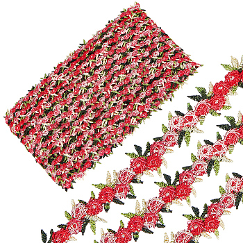 15 Yards Flower Polyester Embroidery Lace Ribbon, Clothes Accessories Decoration, Red, 3/4 inch(20mm)