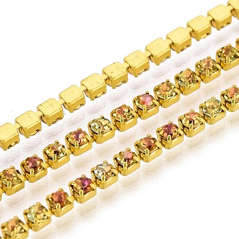 Iron Rhinestone Cup Chains, with Spool, Gold, 2x2x2mm, about 10yard/Roll
