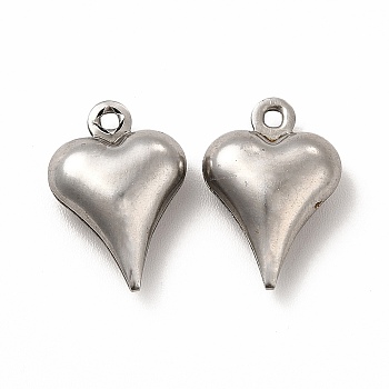 304 Stainless Steel Pendants, Puffed Heart Charm, Stainless Steel Color, 16.5x11x5mm, Hole: 1.2mm