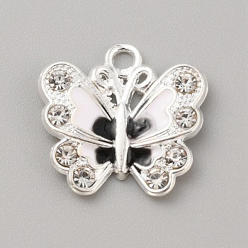 Alloy Enamel Pendants, with Rhinestones, Butterfly Charms, White, 21x22x3.7mm, Hole: 2.5mm