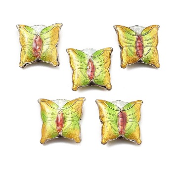 Handmade Cloisonne Beads, Butterfly, Yellow, 14.5~15x14.5x4mm, Hole: 1.4mm