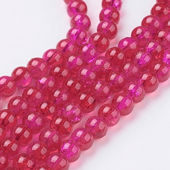 Spray Painted Crackle Glass Beads Strands, Round, Two Tone, FireBrick, 6mm, Hole: 1.3~1.6mm, about 133pcs/strand, 31.4 inch