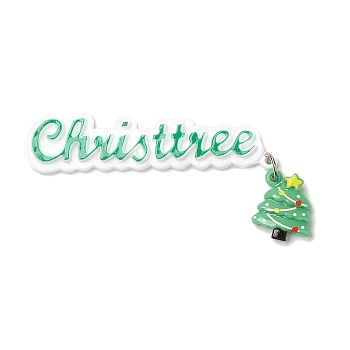 Christmas Theme Opaque Resin Cabochons, with Platinum Tone Iron Loops, Christmas Tree, Medium Sea Green, 84x38x5.5mm