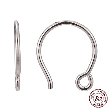Rhodium Plated 925 Sterling Silver Earring Hooks, Platinum, 12.3mm, Hole: 1mm, 20 Gauge, Pin: 0.8mm