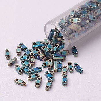 MIYUKI Quarter TILA Beads, Japanese Seed Beads, 2-Hole, (QTL2008) Metallic Matte Patina Iris Green, 5x1.2x1.9mm, Hole: 0.8mm, about 480pcs/10g