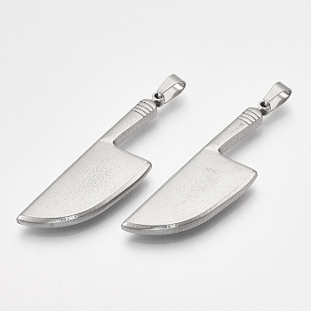 304 Stainless Steel Big Pendants, Kitchen Knife Shape, Stainless Steel Color, 53x16.5x4mm, Hole: 6.5x4mm