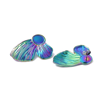 Ion Plating(IP) 304 Stainless Steel Stud Earring Findings, Butterfly with Oval Tray Earring Settings, with Ear Nuts, Rainbow Color, Tray: 10x8mm, 37.5x24x2.8mm, Pin: 0.7mm