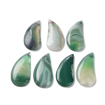 Dyed & Heated Natural Green Agate Pendants, Teardrop Charms, 39~42x18.5~22x5.5~6mm, Hole: 1.5~1.6mm