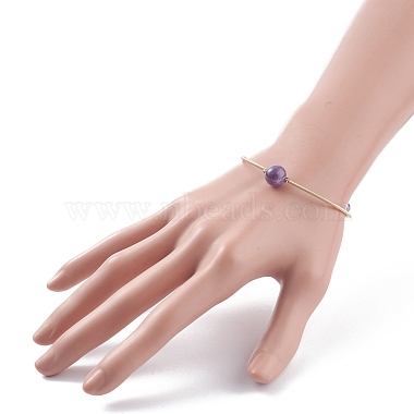 Natural Amethyst Round Beaded Bangle(BJEW-JB07840-03)-3