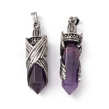 Natural Amethyst Pointed Pendants(G-H281-01H)-2