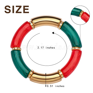 5Pcs 5 Colors Acrylic Curved Tube Stretch Bracelets Set(sgBJEW-SW00069)-7