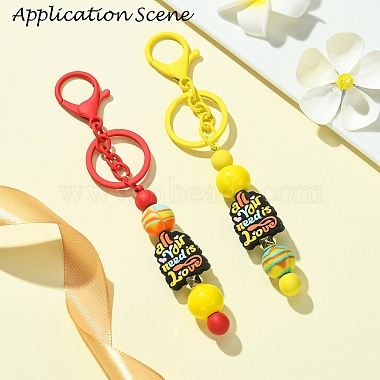 Spray Painted Alloy Bar Beadable Keychain for Jewelry Making DIY Crafts(KEYC-A011-02H)-3