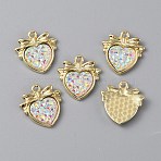 Light Gold Plated Alloy Pendants, with Acrylic Finding, Heart with Bowknot Charm, Colorful, 20.5x19.5x3mm, Hole: 1.8mm(FIND-WH0137-52LG)