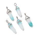 Natural White Jade Pointed Pendants, Faceted, with Platinum Tone Brass Findings, Lead free & Cadmium Free, Dyed, Turquoise, Bullet, 27~30x9~10x7~8mm, Hole: 4x3mm(G-K329-31P)