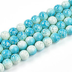 Transparent Baking Paint Glass Beads Strands, Round, Two Tone, Cyan, 7.5~8mm, Hole: 1.2mm, about 80~82pcs/strand, 26.77~27.56 inch(68~70cm)(X-DGLA-N009-8mm-05)