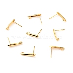 Brass Stud Earring Findings, with Loop, Long-Lasting Plated, Cadmium Free & Nickel Free & Lead Free, Teardrop, Real 18K Gold Plated, 15x3.5x3mm, Hole: 1.4mm, Pin: 0.7mm(X-KK-F824-003G)
