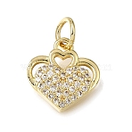Brass Micro Pave Clear Cubic Zirconia Charms, with Jump Ring, Heart Charms, Rack Plating, Long-Lasting Plated, Cadmium Free & Lead Free, Real 18K Gold Plated, 12x12x3mm, Hole: 3mm(CU-L001-19G-02)
