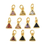 Brass Pave Cubic Zirconia Charms, Triangle Charms, Single Stone Charms, Long-Lasting Plated, Rack Plating, Cadmium Free & Lead Free, Golden, Mixed Color, 8.5x6.5x3mm, Hole: 3.5mm(CU-CBA3D67-10G)