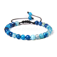 Natural Agate Round Bead Adjustable Braided Bracelets, 6mm(UO3136-39)