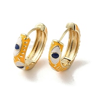 Horse Eye Real 18K Gold Plated Brass Hoop Earrings, with Enamel, Orange, 22~22.5x6mm(EJEW-Q797-07G-01)