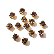 Sew on Rhinestone, Glass Rhinestone, with Iron Prong Settings, Garments Accessories, Faceted, Flat Round, Golden, Light Amethyst, 4.5x4.5x4mm, Hole: 1mm(RGLA-XCP0001-03G)