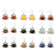 Natural & Synthetic Mixed Gemstone Crab Dangle Earrings, Platinum Brass Earrings, 39x26mm(G-Z033-13P)