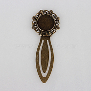 Antique Bronze Iron Bookmark Cabochon Settings, Cadmium Free & Nickel Free & Lead Free, with Alloy Flat Round Tray, 80x30x3mm, Tray: 18mm(PALLOY-N0084-03AB-NF)