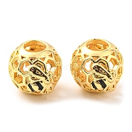 Brass Enamel European Beads, Large Hole Beads, Lead Free & Cadmium Free, Rondelle with Bee, Real 18K Gold Plated, 10x14x11mm, Hole: 4.2mm(KK-M247-14G)