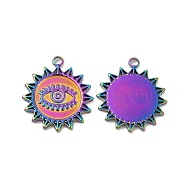 Ion Plating(IP) 304 Stainless Steel Pendant Rhinestone Settings, Flower with Evil Eye, Rainbow Color, 21.5x19x1.5mm, Hole: 1.8mm, Fit For 0.8mm Rhinestone(STAS-B032-35MC)