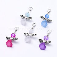 Synthetic Moonstone Pendants, with Acrylic Beads, Tibetan Style Alloy Beads and Zinc Alloy Lobster Claw Clasps, Angel, Mixed Color, 43~45mm(HJEW-JM00389-M)
