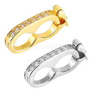 Elite 2Pcs 2 Colors 925 Sterling Silver with Clear Cubic Zirconia Twister Clasp, Infinity, Platinum & Golden, 15.5x3x8mm, Inner Diameter: 5x11mm, 1pc/color(FIND-PH0009-54)