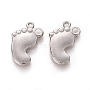 304 Stainless Steel Pendants, Baby Foot, Stainless Steel Color, 23.5x14x2mm, Hole: 1.8mm(STAS-L226-037P)