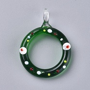 Christmas Handmade Lampwork Big Pendants, Christmas Garland, Green, 50.5x37x7mm, Hole: 7mm(LAMP-G141-08)