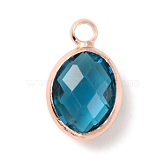 Faceted Glass Pendants, with Rose Gold Brass Findings, December Birthstone Charms, Oval, Deep Sky Blue, Rose Gold, 13x8x4mm, Hole: 1.8mm(FIND-TAC0014-68L)