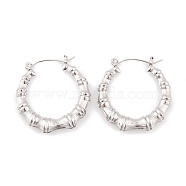 Bamboo Joint 304 Stainless Steel Hoop Earrings for Women, Stainless Steel Color, 32.5x4.6mm(EJEW-G388-01P)