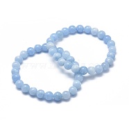 Natural & Dyed White Jade Bead Stretch Bracelets, Imitation Aquamarine, Round, Dyed, 2-1/8 inch~2-3/8 inch(5.5~6cm), Bead: 8mm(X-BJEW-K212-B-018)